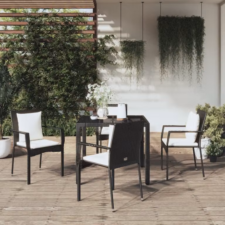 Set da Pranzo da Giardino vidaXL in Polyrattan e Metallo con Piano in Vetro, 5 Pezzi, Nero