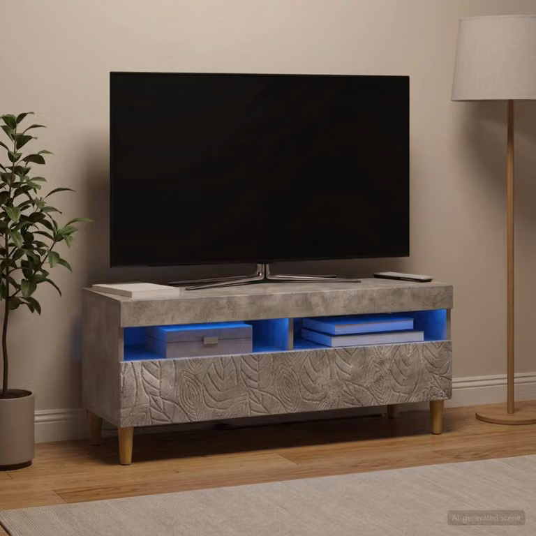 Mobile TV Stand vidaXL Moderno in Grigio Cemento e Legno con Illuminazione Integrata