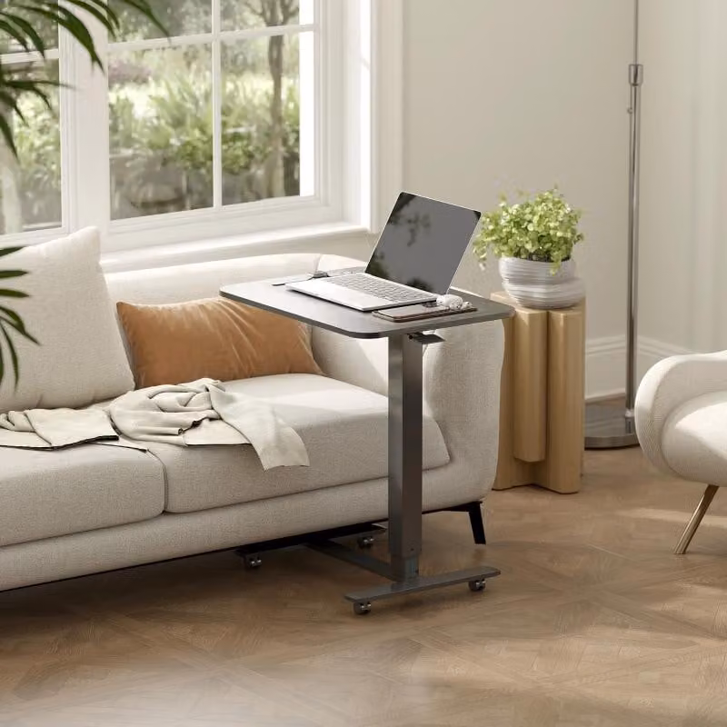 okwish scrivania da ufficio in piedi regolabile in altezza con ripiano flessibile per lavorare, scrivania regolabile per computer con 4 ruote girevoli con freno di stazionamento, nero