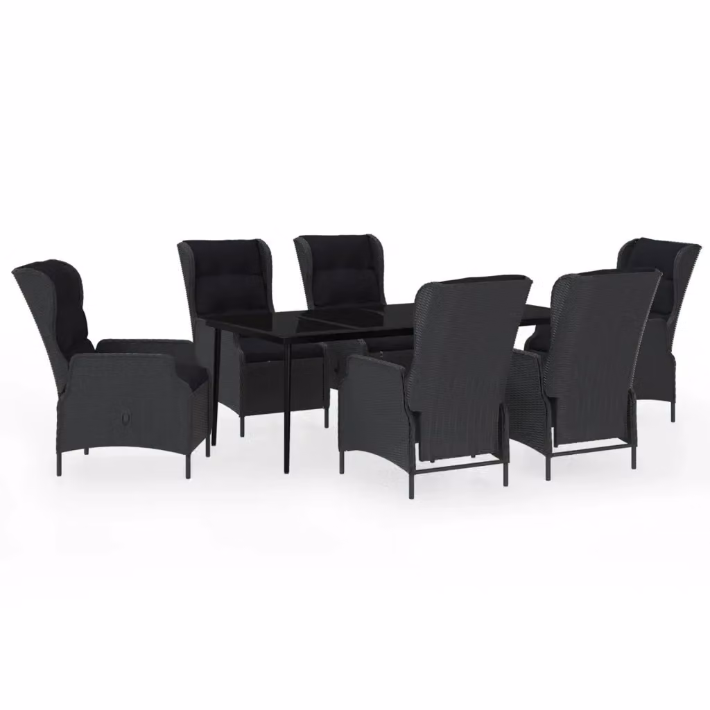 Set da pranzo da giardino moderno vidaXL composto da 7 pezzi in metallo e vetro, colore grigio e nero – 2