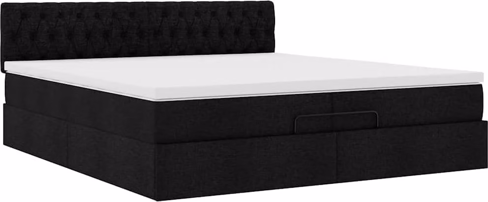 Struttura Letto Pouf con Materasso Nero 200x200 cm in Tessuto