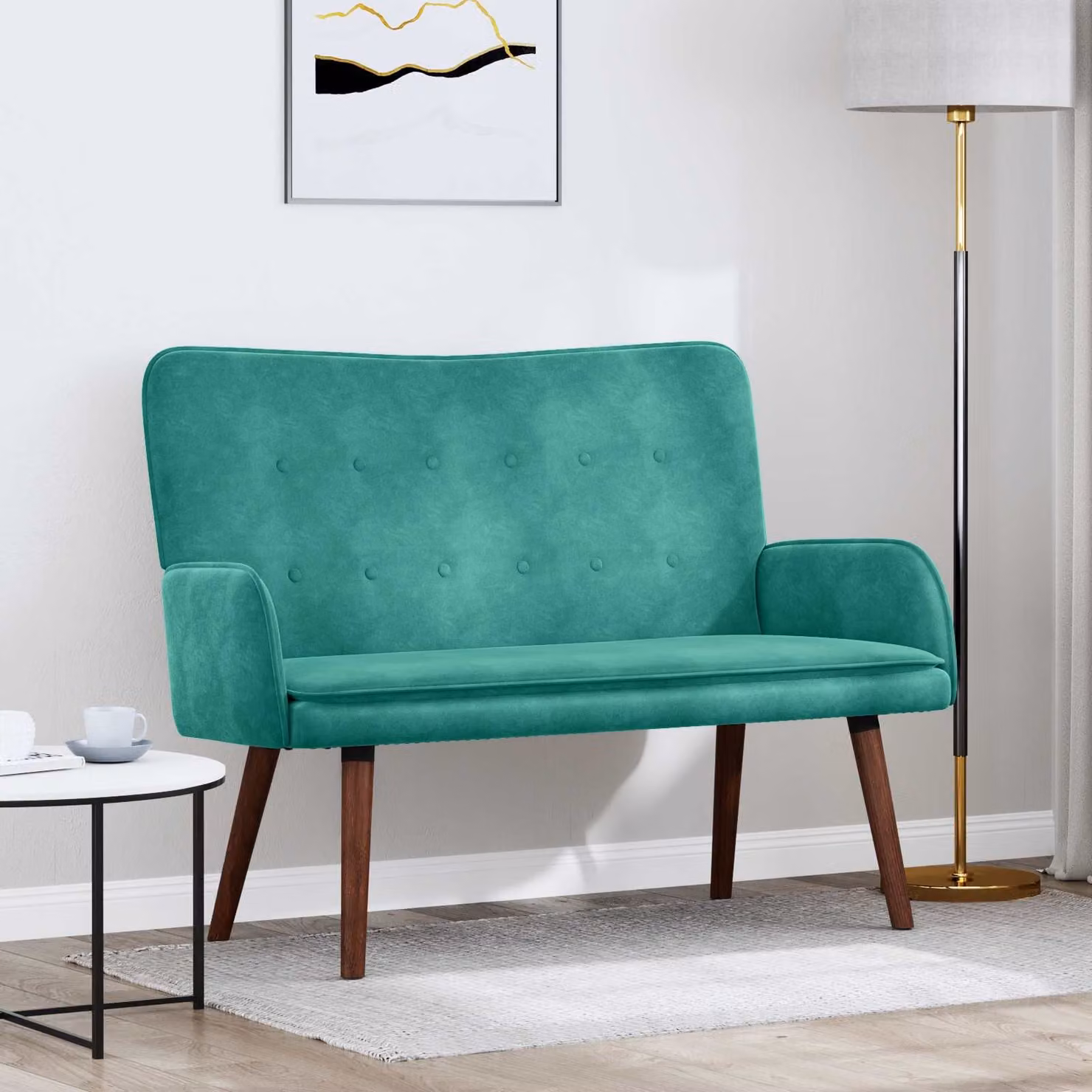 Divano a 2 posti moderno vidaXL in velluto turchese L: 115 cm, P: 61 cm, H: 87 cm