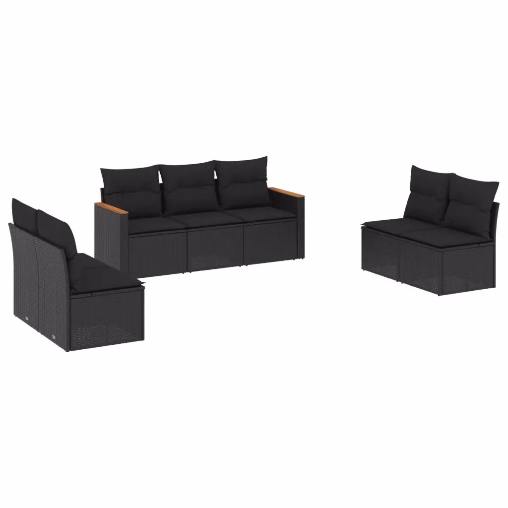 Set di Divani da Giardino a L vidaXL con 7 Cuscini Neri in Polyrattan e Legno di Acacia – 2
