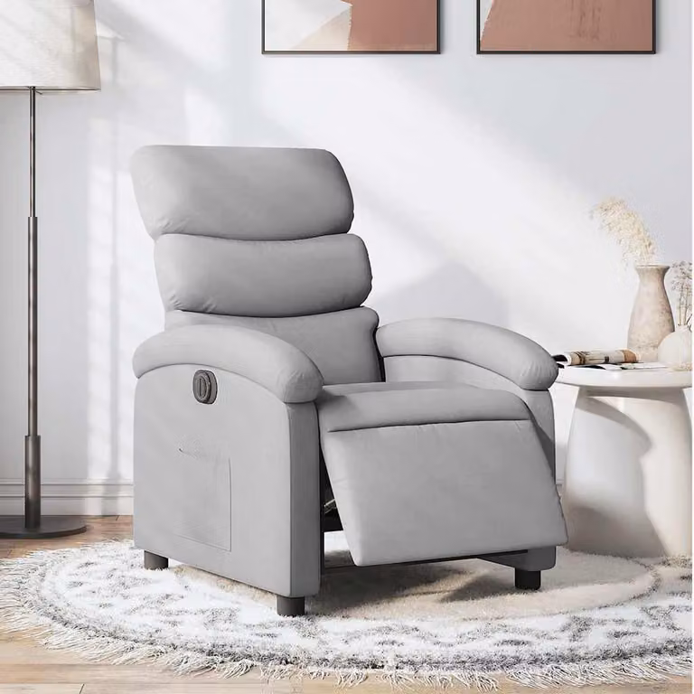 vidaXL Poltrona Elettrica Reclinabile in Tessuto Grigio Chiaro con Braccioli