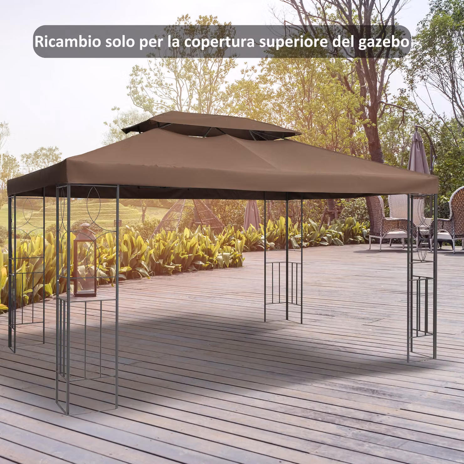 Copertura di ricambio per gazebo da giardino Outsunny in poliestere impermeabile e anti-UV, Marrone, 3 x 4 m – 2
