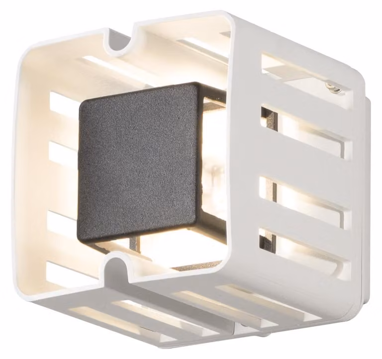 Lampada da parete esterna in alluminio bianco, dimensioni 11,5x11x11 cm, inclusa di LED