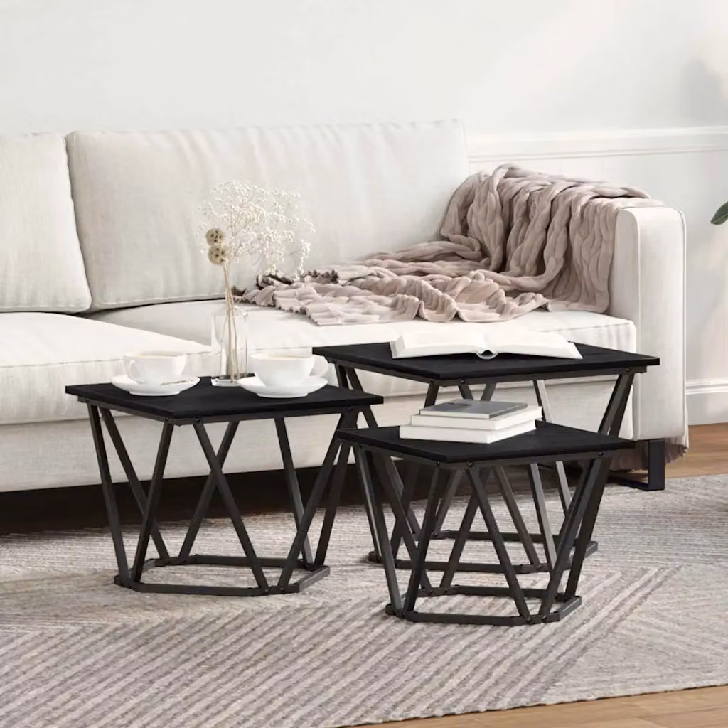 Set di 3 tavolini da salotto moderni vidaXL in rovere e nero L/P/H: 50 x 50 x 40 cm