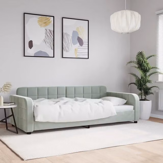 Letto da giorno vidaXL in velluto grigio con struttura in legno e metallo L/P/H: 190 x 90 x 71 cm