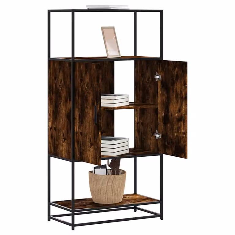 Credenza Industrial vidaXL in Rovere Fumo con Ripiani e Ante in Legno e Metallo, L/P/H: 68 x 35 x 139 cm
