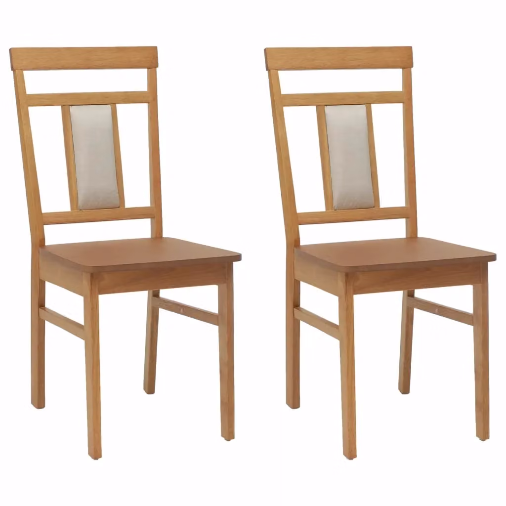 Set di 2 sedie da pranzo vidaXL in legno di gomma con seduta in tessuto beige e marrone – 2