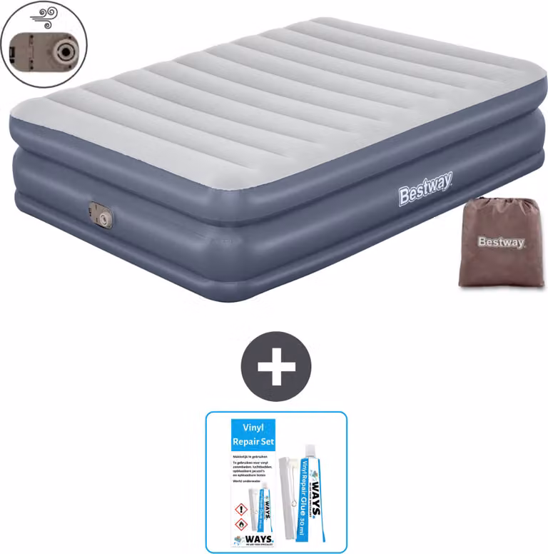 Materasso gonfiabile Bestway - 2 persone - 152 x 203 x 51 cm - Grigio - - Accessori inclusi