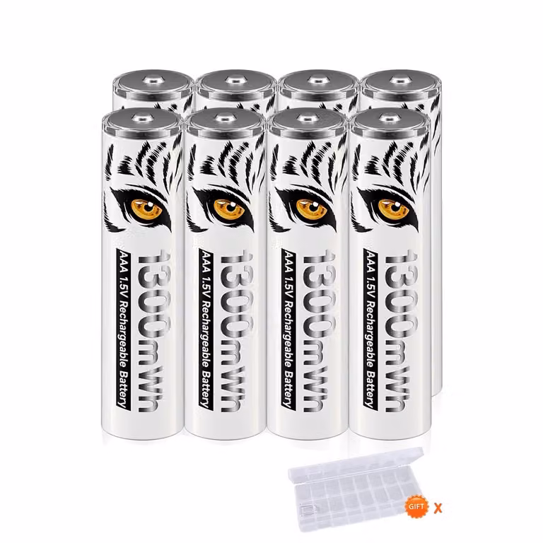 Batterie AAA ricaricabili agli ioni di litio, capacità di 1300 mWh, caricabatterie rapido con porta USB, confezione da 8 pezzi