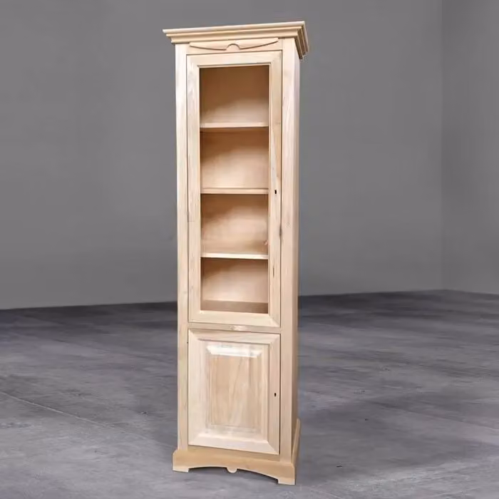 Vetrina colonna in stile arte povera con 2 ante in vetro e specchio Mobili 2G colore avorio L: 68 cm, P: 47 cm, H: 220 cm – 3