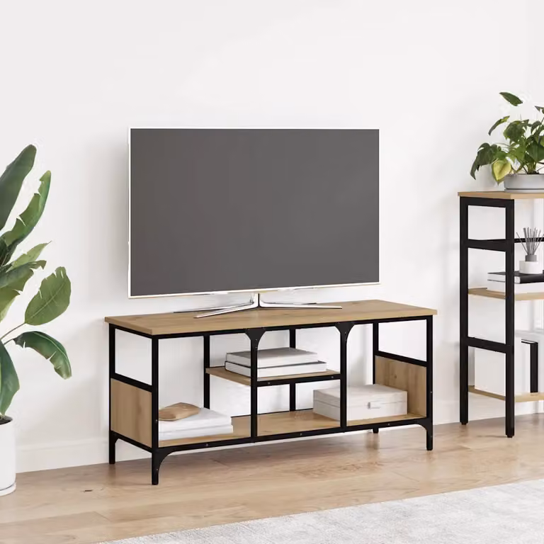 Mobile TV vidaXL in stile rustico marrone con legno e metallo L 100 cm x P 35 cm x H 45 cm