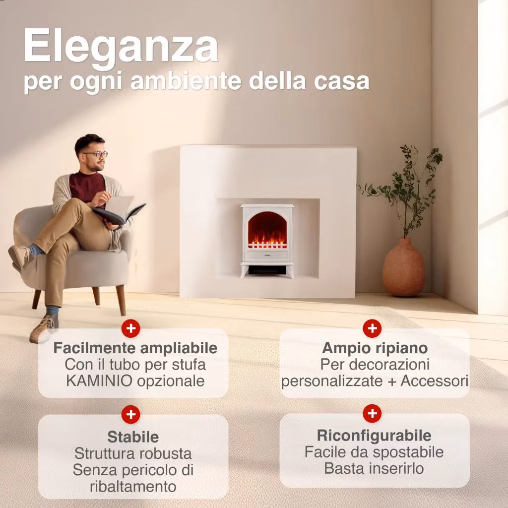 Kaminio Camino elettrico LENI con effetto fiamma 3D, stufa elettrica di colore bianco – 2