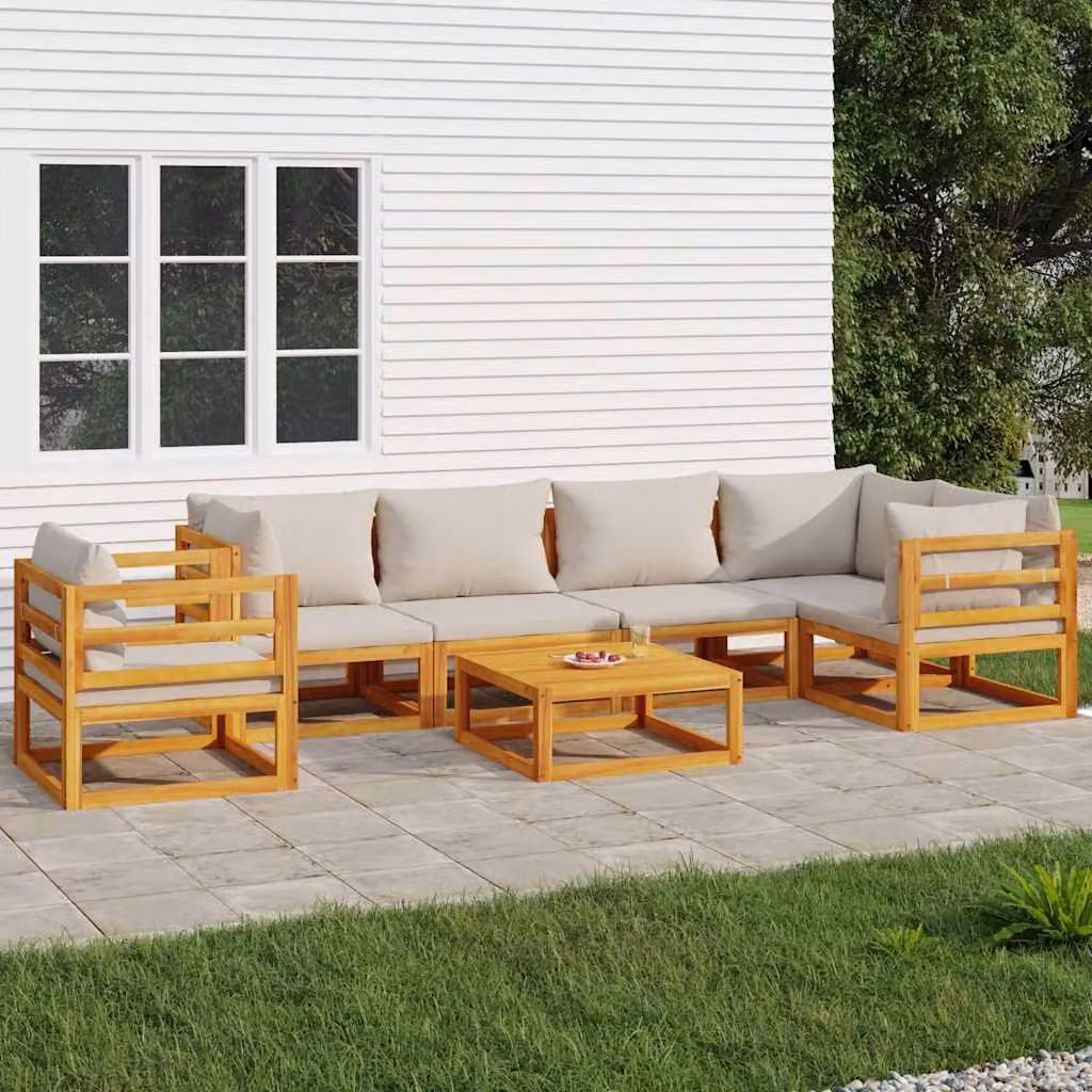 Set Salotto da Giardino vidaXL in Legno di Acacia con 7 Pezzi e Cuscini Grigio Chiaro