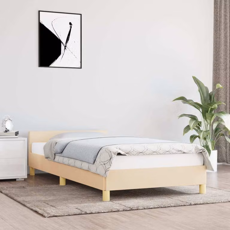 The Living Store Giroletto con testiera crema 100x200 cm in tessuto