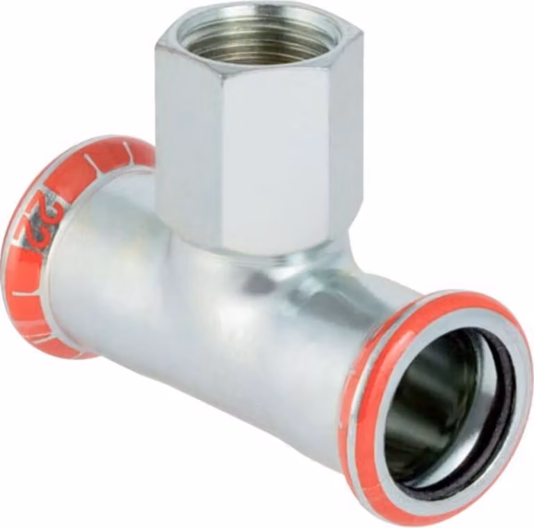 Geberit Raccordo a T Mapress Acciaio al carbonio d= 12mmxRp 1/2x12mm, con filettatura interna