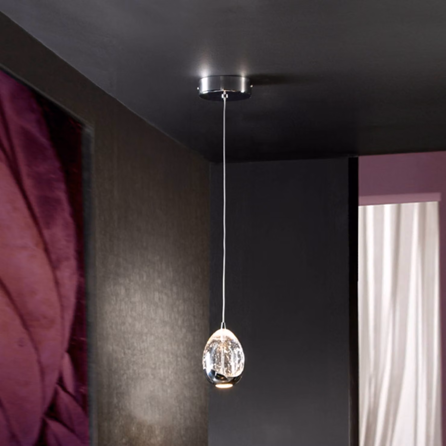 Schuller Valencia Lampada LED a sospensione Rocio, 1 luce, metallo, vetro, cromo Rocio, Chiaro / Trasparente, Soggiorno / Sala da pranzo, Vetro
