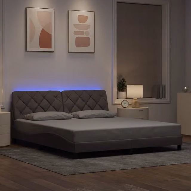 Letto con giroletto in tessuto con illuminazione LED e porta USB vidaXL, colore tortora, L/P/H: 180 x 200 x 151 cm