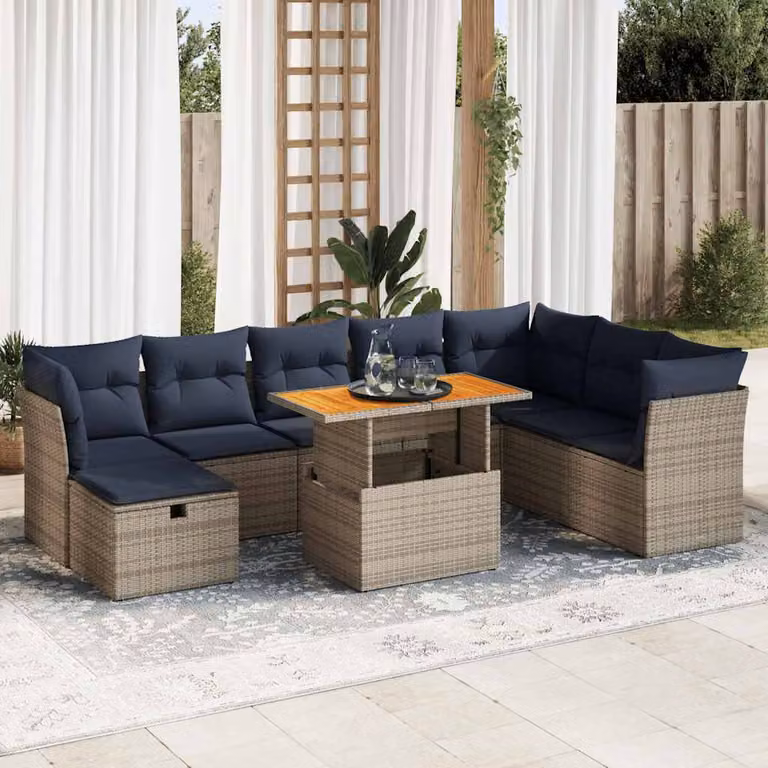 Maison Exclusive - Set da giardino 9 pezzi con cuscini Marrone Polyrattan Acacia