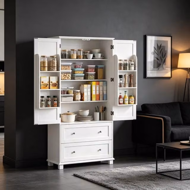 Mobile colonna cucina Mivray bianco con 2 ante, 2 cassetti e 6 ripiani regolabili L/P/H: 80 x 39.5 x 184.5 cm