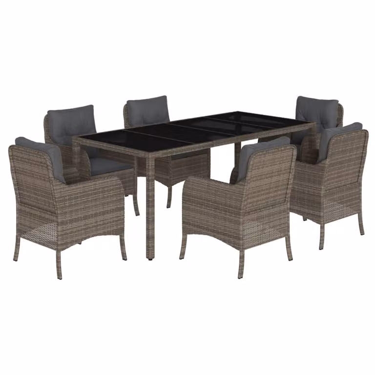 Set da Pranzo da Giardino 7 pz con Cuscini in Polyrattan Grigio