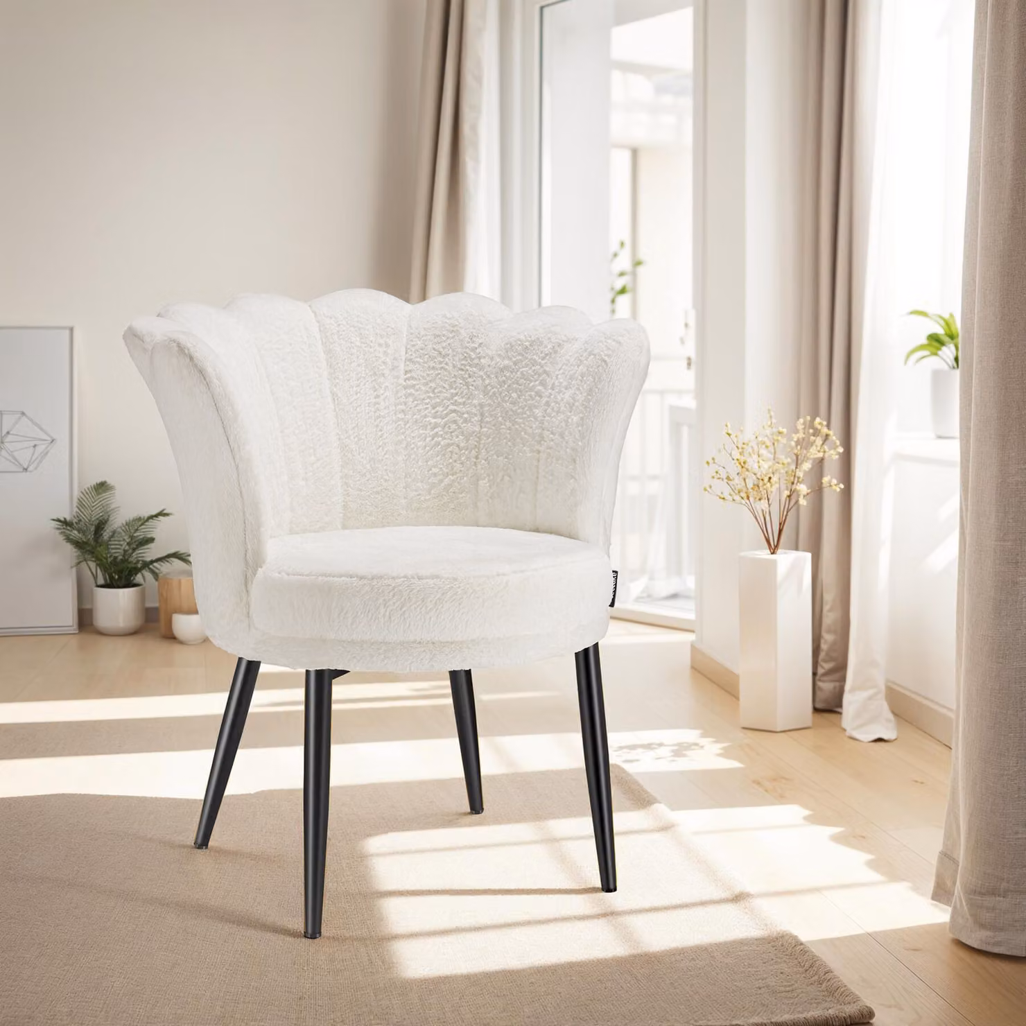 Poltrona moderna tectake con braccioli in tessuto bianco e nero, L/P/H: 67 x 64 x 76 cm – 2