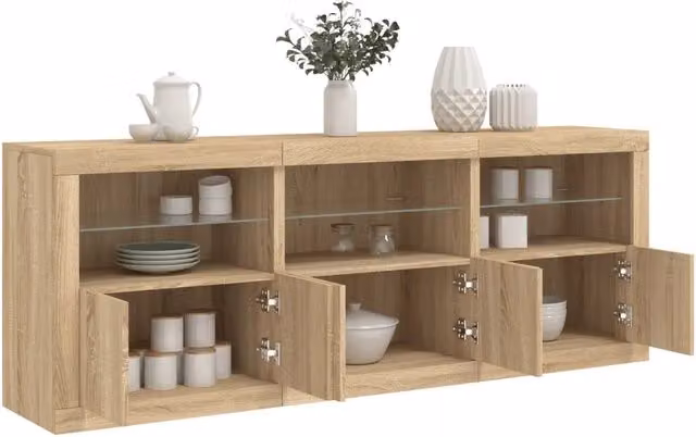 Credenza moderna vidaXL con luci LED integrate in rovere marrone L: 181,5 cm, P: 37 cm, H: 67 cm