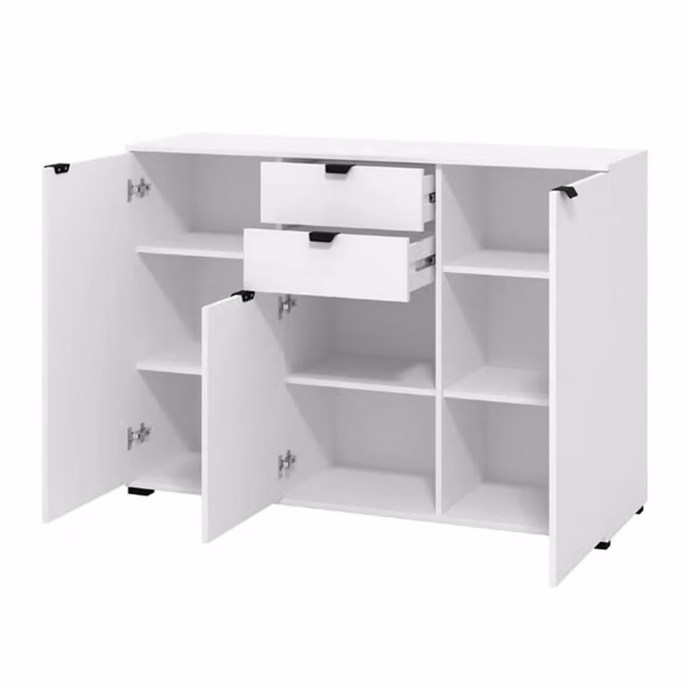 Cassettiera con 2 cassetti Mainarda, Bianco, L 135 cm x P 40 cm x H 95 cm