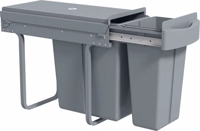 Pattumiera estraibile per raccolta differenziata cucina 30 L (20 L+10 L) 2 secchi metallo grigio salvaspazio