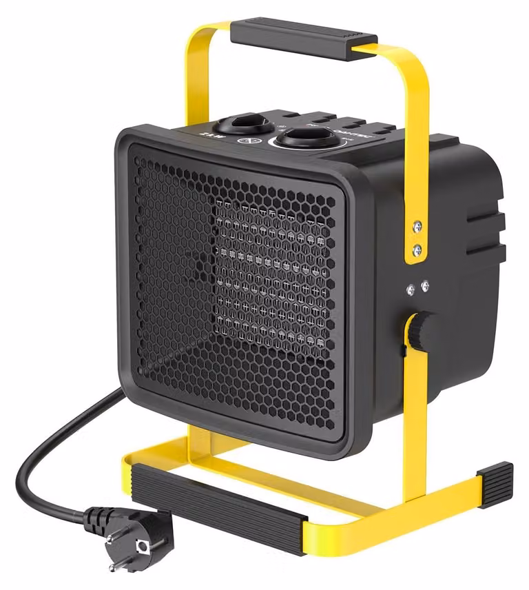 Stufa elettrica a ventilazione con elementi riscaldanti in Vetroceramica, 2000 W - Riscaldatore elettrico per cantieri - 22x31x17 cm - Nero - Adatta per ambienti interni
