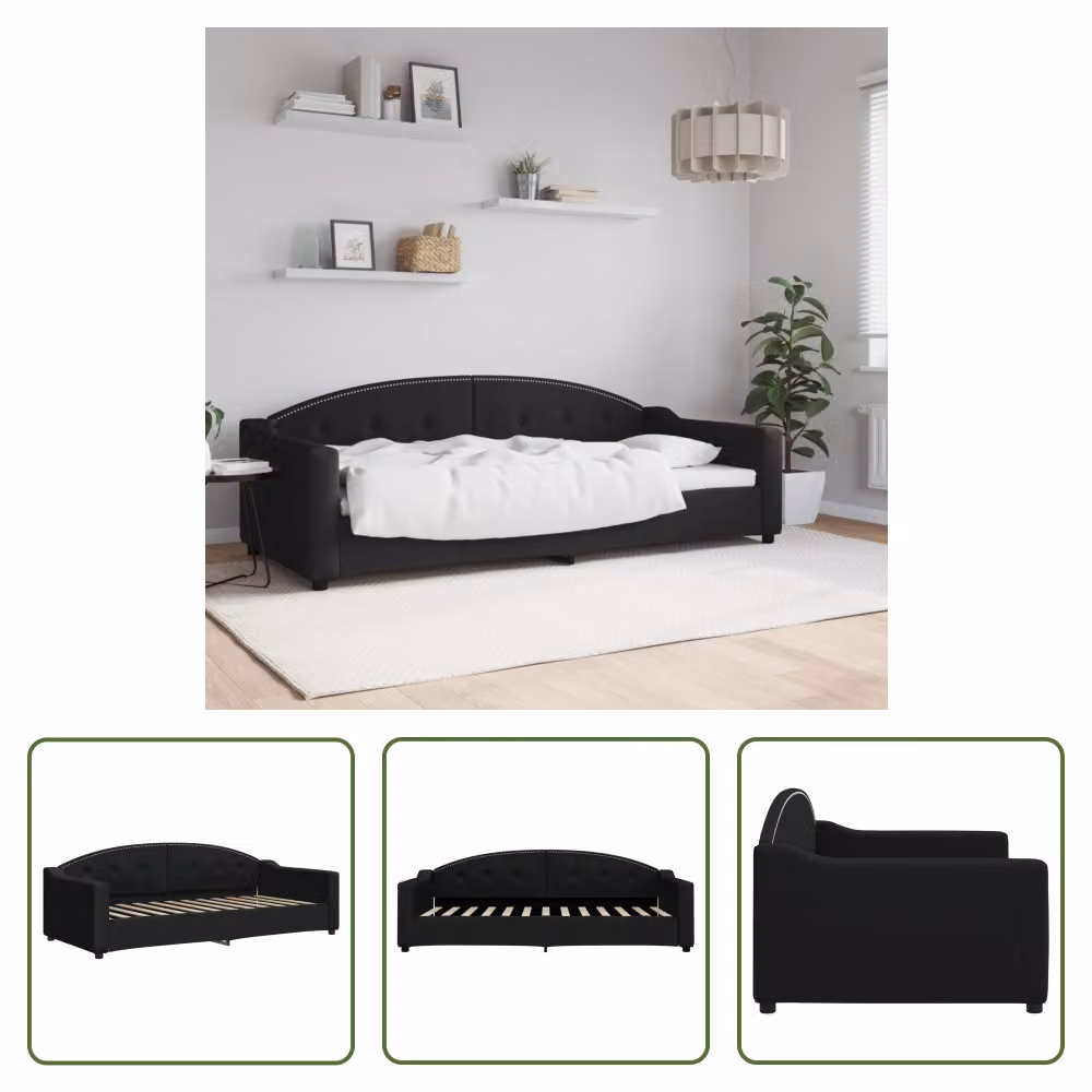 The Living Store Letto da giorno nero 90x200 cm tessuto