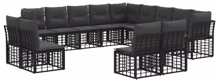 Set di divani da esterno Nero e Grigio scuro Poliestere