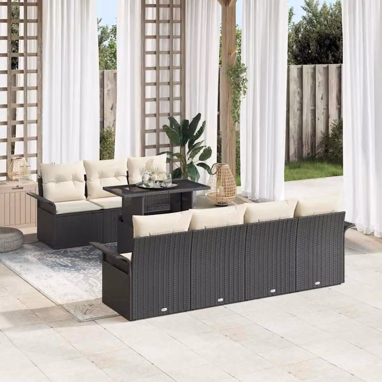 Maison Exclusive - Set Divano da Giardino con cuscino 8 pcs Nero polyrattan