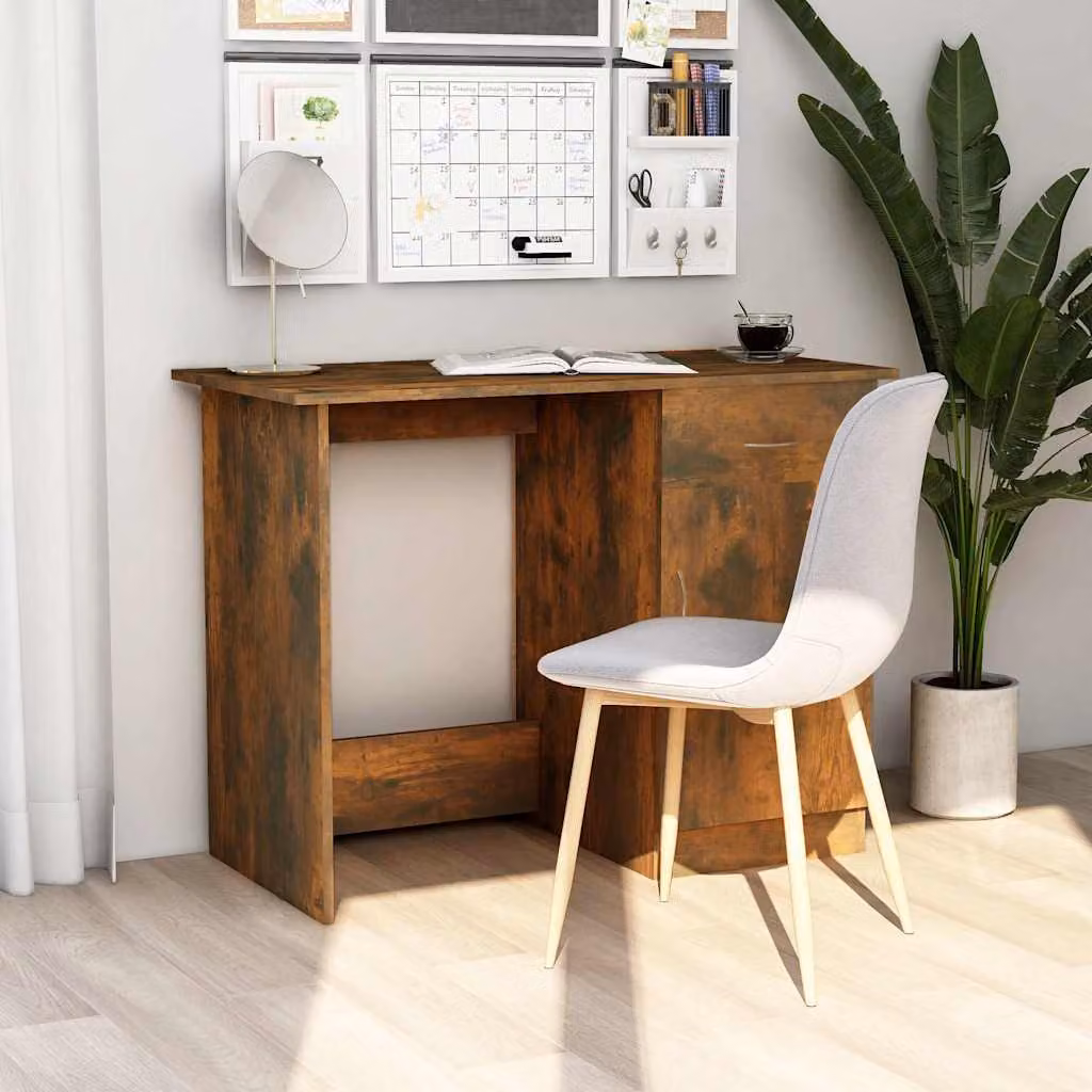 Scrivania moderna vidaXL in legno e MDF color rovere fumo, L 100 x P 50 x H 76 cm