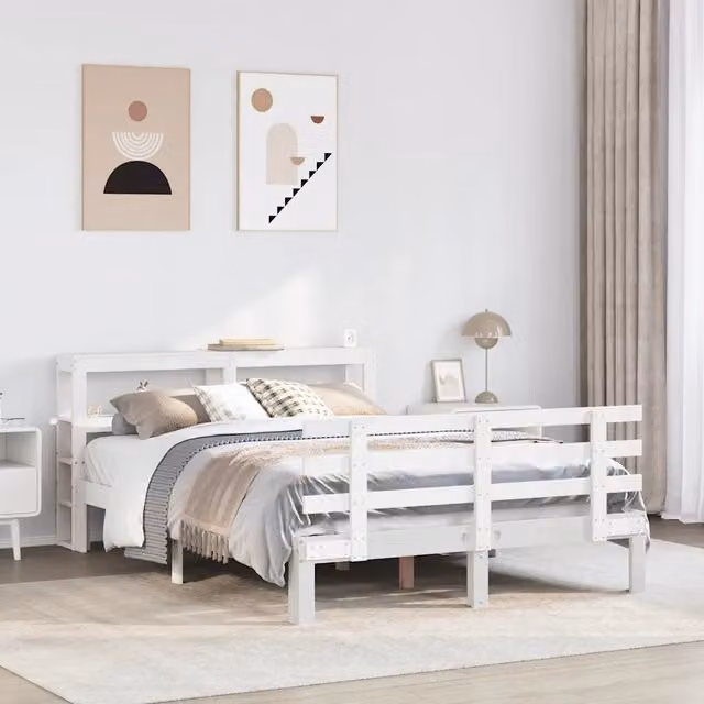 Giroletto con Testiera Bianco 120x190 cm Legno Massello di Pino