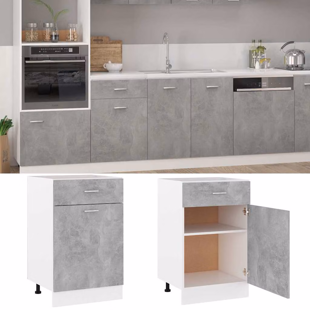 vidaXL Armadio Inferiore Cassetto “Lyon” Grigio Cemento 50x46x81,5