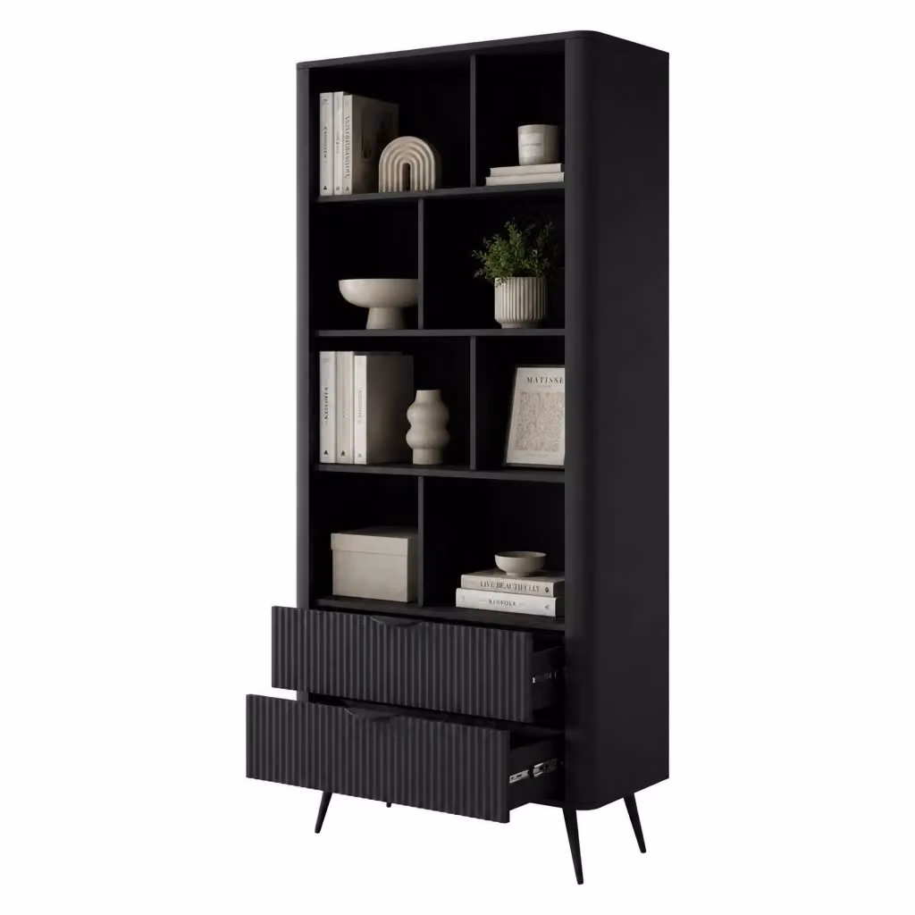 Libreria Kabavasi DMORA con 2 cassetti, colore nero, L 88 cm x P 38 cm x H 194 cm – 2