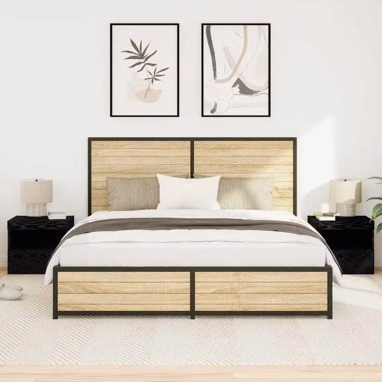 Set di 2 Armadi da Notte vidaXL in MDF Nero Opaco con Illuminazione Integrata L/P/H: 50 x 40 x 45 cm