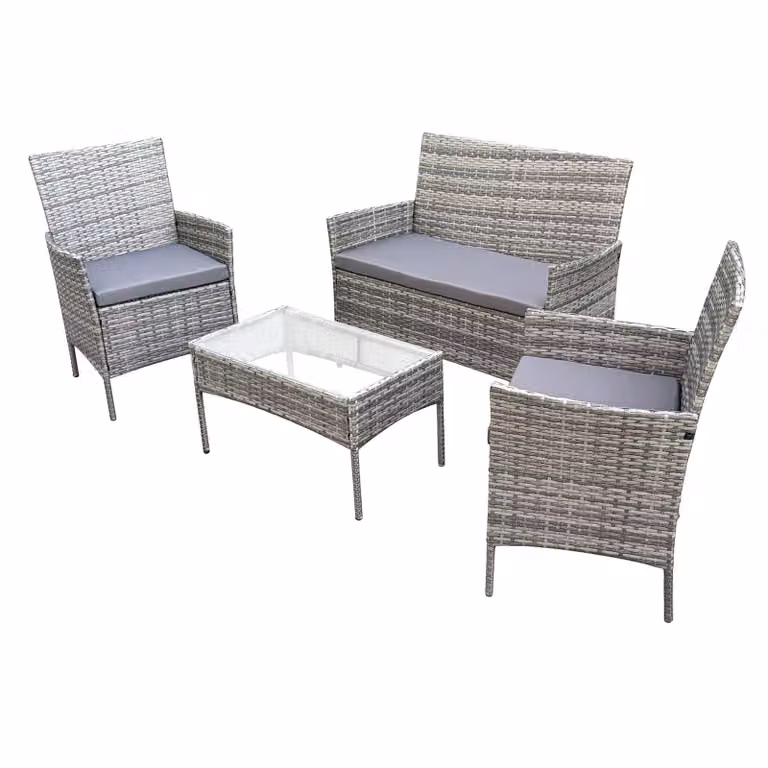 SVITA BROOKLYN, set da giardino da 4 pezzi, lounge per esterni, gruppo sedute in rattan sintetico, colore grigio