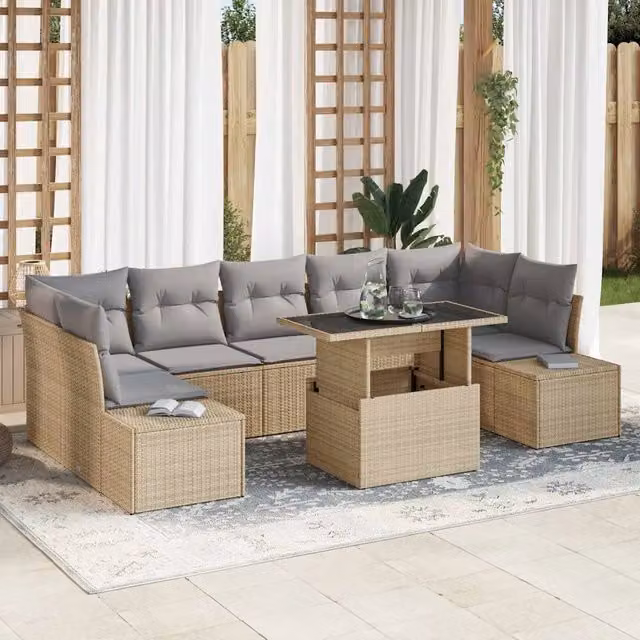 Set di divani 8 pz Beige e Grigio Chiaro polyrattan 3349136