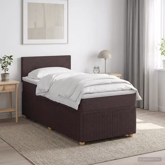 Letto box spring con materasso ibrido vidaXL in tessuto marrone e bianco L/P: 90 x 190 cm