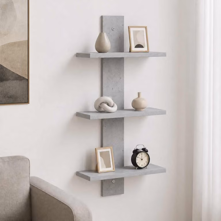 Scaffale da parete moderno vidaXL Grigio Cemento L/P/H: 30 x 13.5 x 64.5 cm