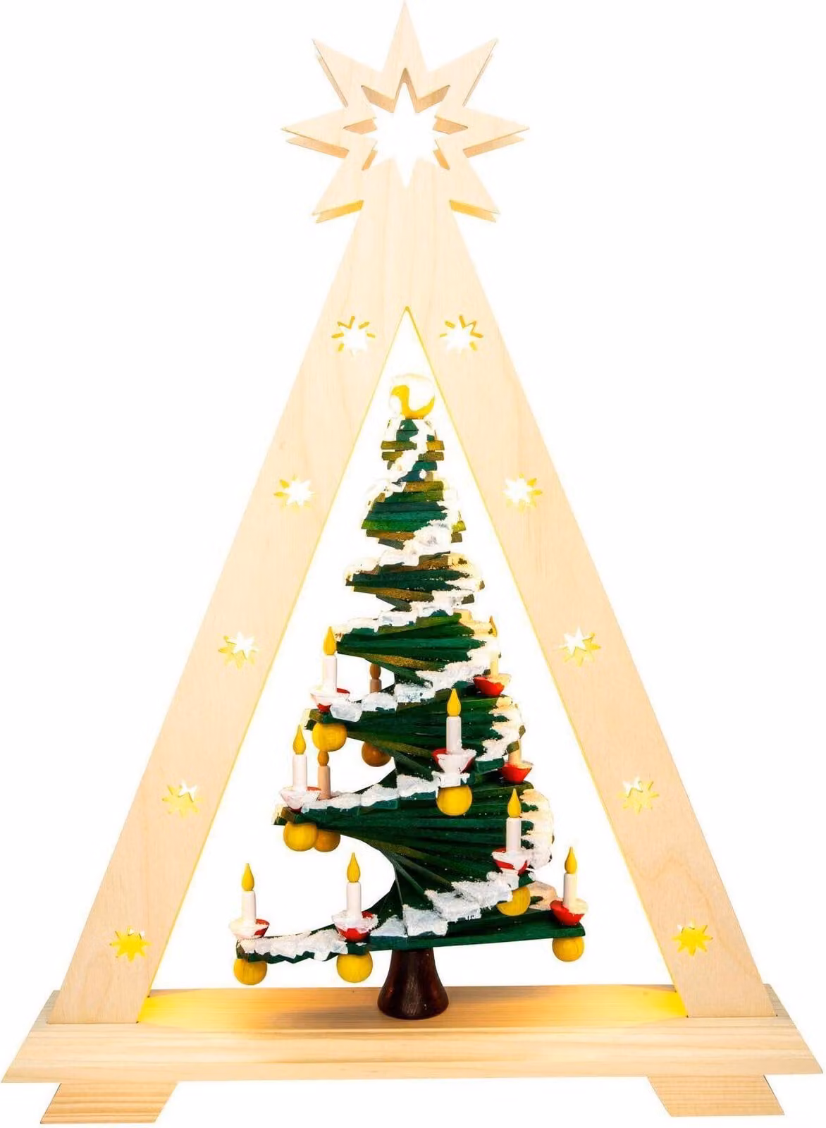 Schwibbogen LED con decorazioni a forma di albero a gradini e fiocchi di neve, dimensioni 36x47,5x19 cm, nuovo