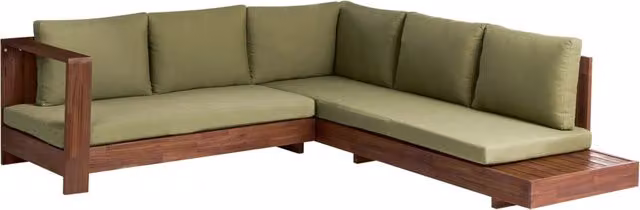 Divano angolare da esterno Beliani in legno di acacia con set tavolino, lato destro, colore verde e marrone – 1