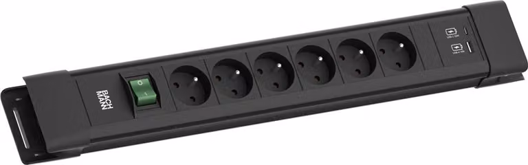 BACHMANN CONNECTUS 6xUTE, 1xinterruttore 1xUSB A/C 22W 2,0m CEE7/7 Nero