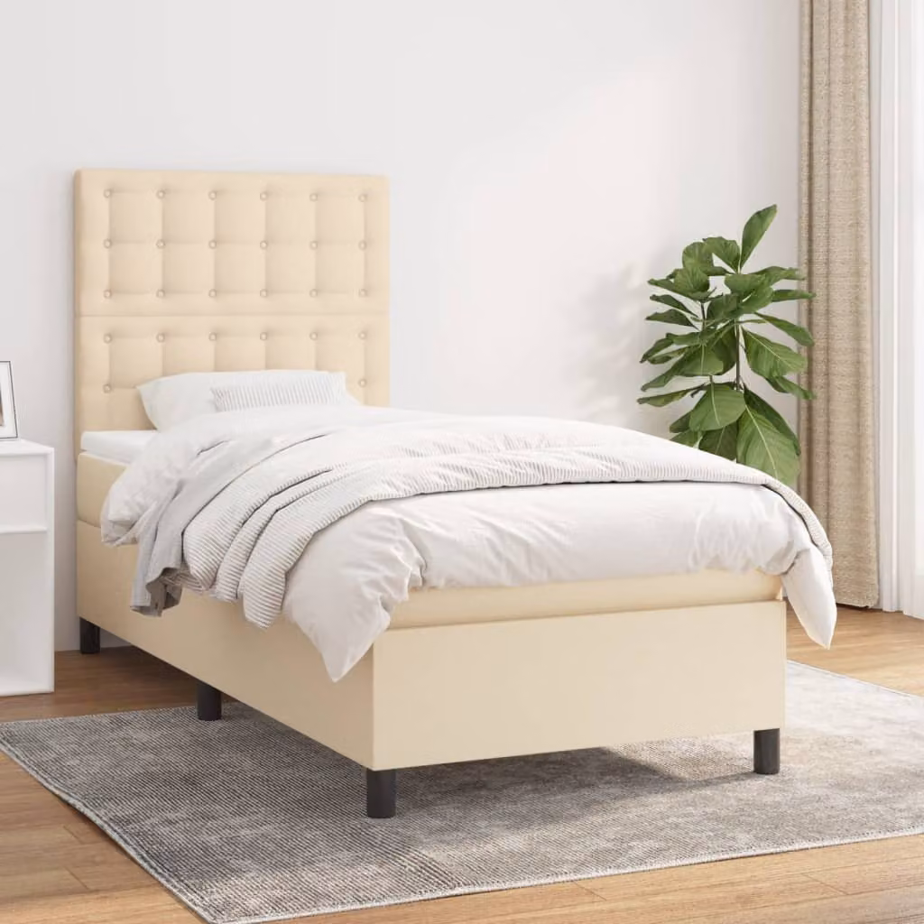The Living Store Letto a molle con materasso crema 90x200 cm in tessuto