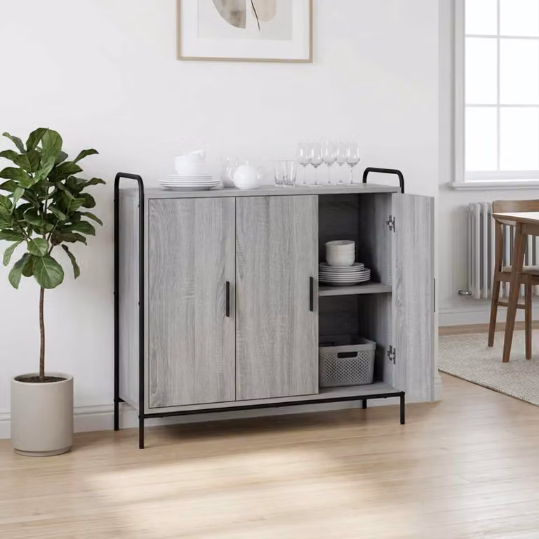 Credenza moderna vidaXL in legno ingegnerizzato e metallo, colore grigio, L 97 x P 33 x H 81 cm
