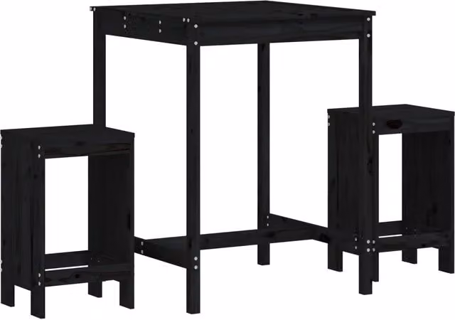 Set Bar da Giardino 3 pz in Legno di Pino Nero Opaco per Terrazza e Balcone